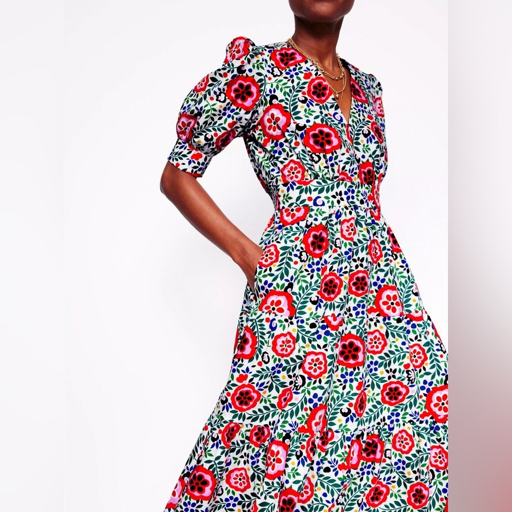 Boden Bella Puff Sleeve Maxi Dress
Multi, Foliage Scatter- NWT Sz 6R - Picture 2 of 7
